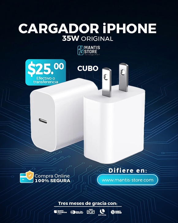 cargador apple 35w cubo conector tipo c