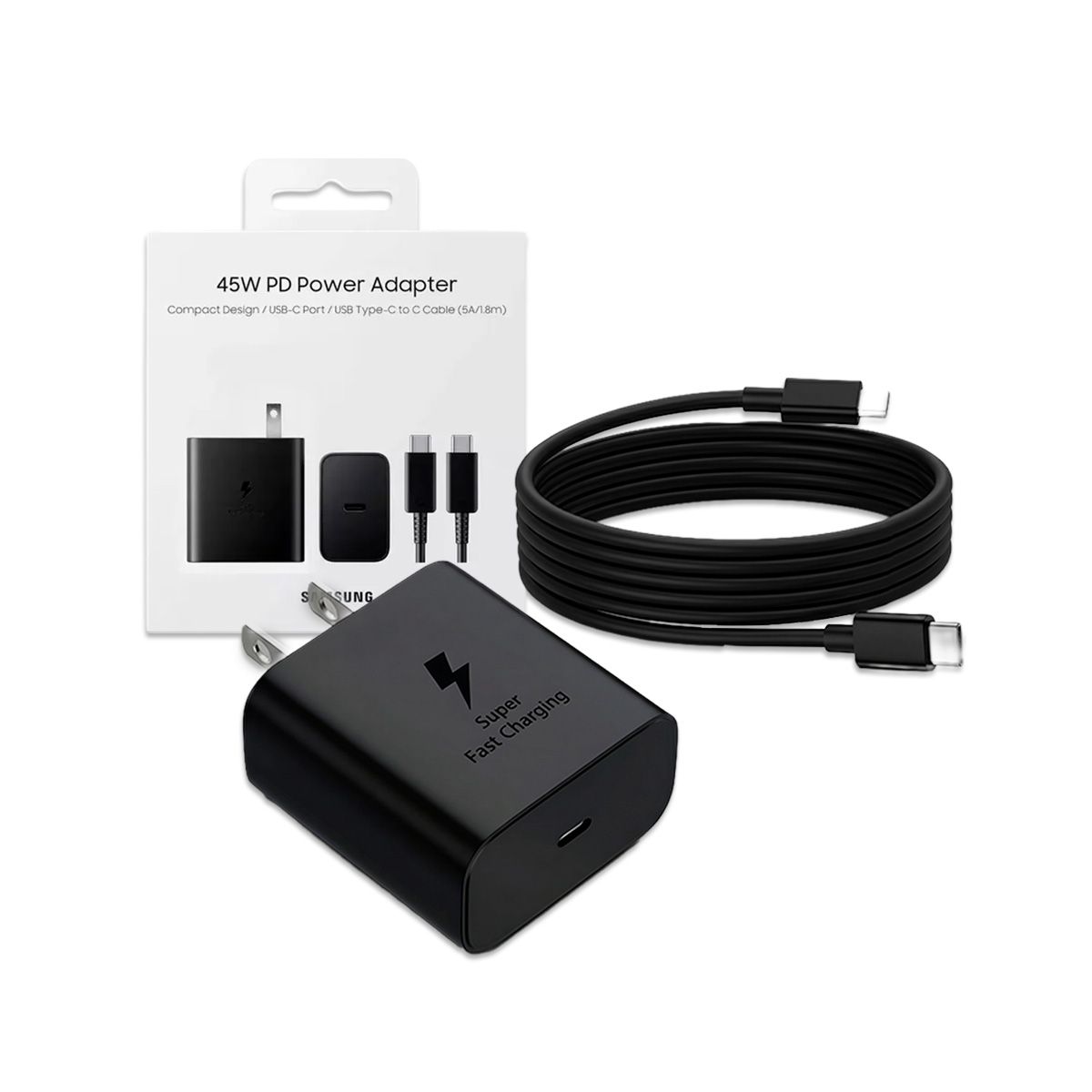 Samsung Cargador 45W tipo C con cable USB-C de 1,8 m y caja original